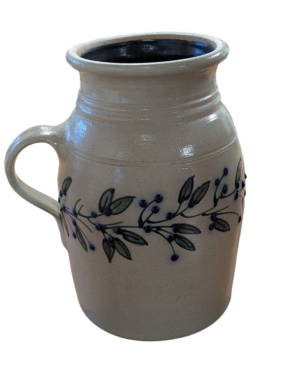 Salmon Falls Stoneware Pottery 2009 Blueberry Vine Handle Jug Canister Vase - Picture 2 of 12